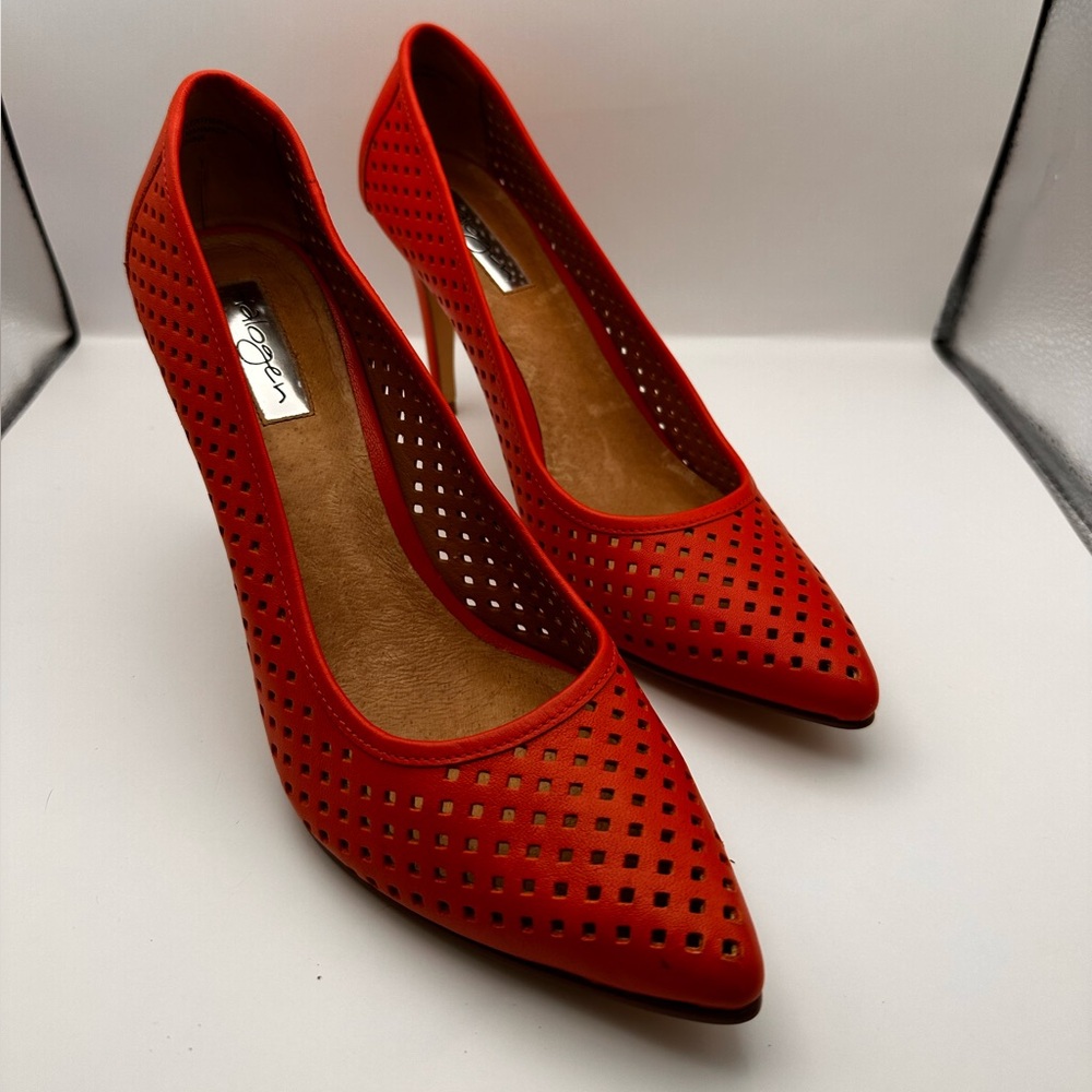 Halogen Coral Perforated Leather Heels with Classic Pointed-Toe - Picture 5 of 9